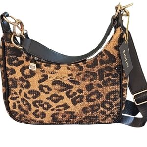 Bebe Wild Leopard Shoulder Bag - Black and Tan